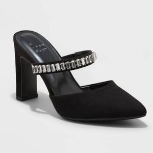 A New Day Jaz Slip On Mule Pumps Crystals 1.75" Block Heel Black Size 6.5